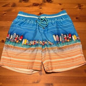 Bugatchi Blue and Tan Swim Board Shorts
